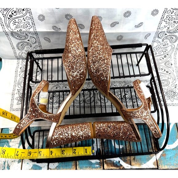 New J. Crew Factory glittery pointy toe heels Champagne Chucky glitter Womans 9 - Picture 8 of 11